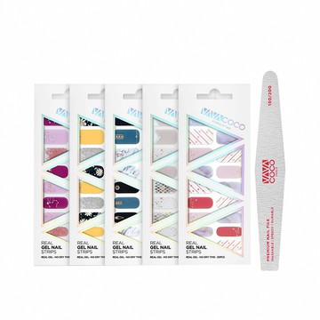 【VAVACOCO】光感凝膠美甲貼片 (紫羅蘭/秘密寶盒/陽光雛菊/白色小花/桃花綻放) 20片 贈 迷你美甲銼刀