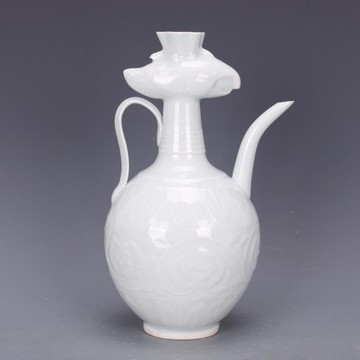 宋湖田窯影青刻花紋雞頭執壺酒壺仿古茶道茶藝道具家居中式擺件1入