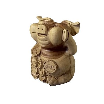 【吉迪市100%全柚木家具】LT-029B 柚木原木招財豬 小 家飾 擺飾