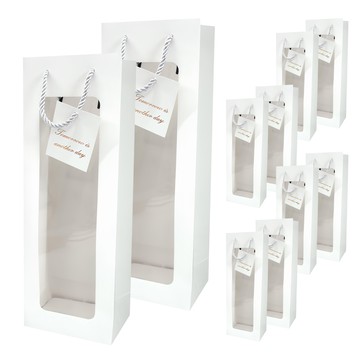 Lead home 透明開窗飲料酒類花束禮品包裝手提袋  中 (36 x 13 x 8.5cm)  白色  10個