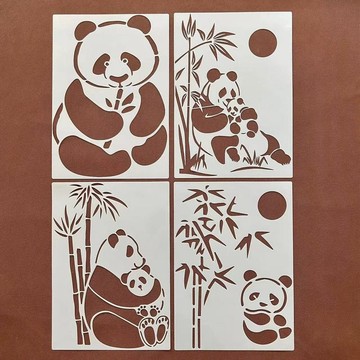 繪畫 模板 手帳 鏤空 鏤空繪畫模板 猫熊繪畫模板 貓熊可愛圖形遮蔽板塗鴉手繪鏤空範本 花邊尺填色模版 繪畫板 DIY