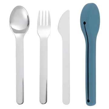 JOW BUY 蕉蕉購物 304不銹鋼餐具三件套  藍色  1套  湯匙 + 叉子 + 刀子 + 收納袋