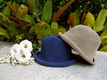 阿母の手做帽-夏日棉繩帽-復古方形漁夫帽/牛仔藍/母親節/野餐/郊遊