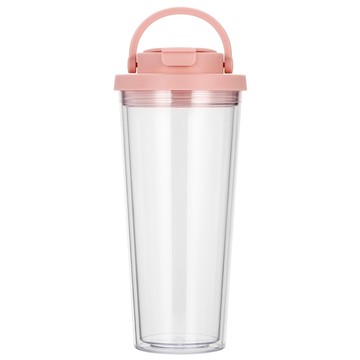 HIKARI 日光生活 TEA透雙層吸管杯 670ml 杯身長22.5cm 上蓋10cm 吸管長26.5cm  粉色  1盒