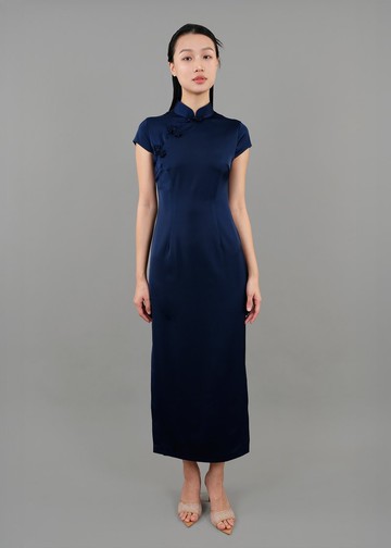 Primrose 小鳳仙袖網紗旗袍 (深藍色) |晚裝禮服|香港設計