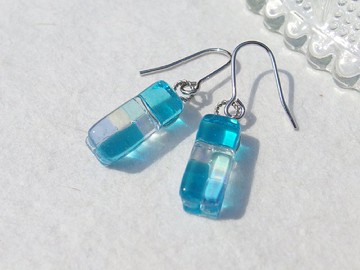 極光玻璃 (Aurora [Turquoise])耳针/耳夾[金屬配件選擇] [定做]
