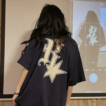 美式復古oversize純棉正肩短袖t恤女夏潮牌寬松ins港味半袖上衣服