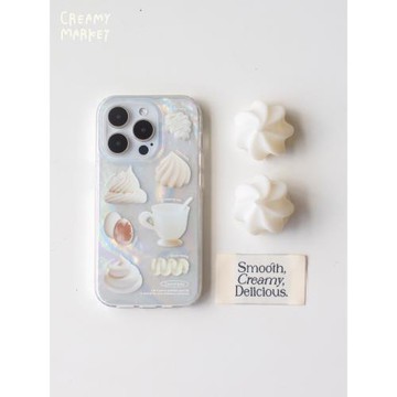 CreamyMarket一朵奶油原創雙層亮面IMD大孔保護硅膠軟殼貝殼少女可愛手機保護殼