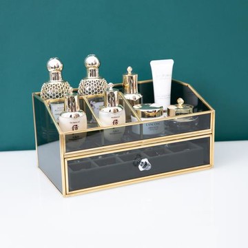 梳妝臺桌面玻璃化妝品收納盒抽屜式高檔輕奢香水護膚品整理置物架