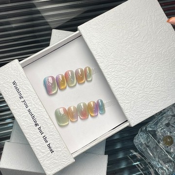 🎁Hannah🎁高定新款手工穿戴甲彩色貓眼ins小清新簡約高級美甲成品指甲貼夏季純手工中款2026新款上新MJ11