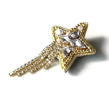 【流星】星星珠飾刺繡胸針 金色 流蘇 搖曳 質感 成熟 優雅