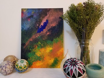 畫品 手繪 壓克力彩 畫布板 Acrylic Paint  幻藍羽