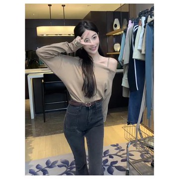 純欲鎖骨一字肩防曬長袖百搭T恤女2025秋季新款別致辣妹上衣女