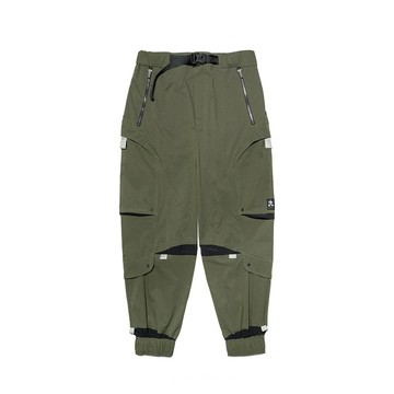 蟲形剪接束口褲-橄欖綠