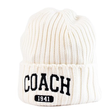 COACH 刺繡品牌羊毛帽-白色