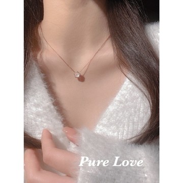 Pure Love樂芙 / 正韓 銀飾【S925純銀】N01129簡約通體純銀粉色櫻花花朵鋯石鎖骨鏈 短項鏈 / 玫瑰金