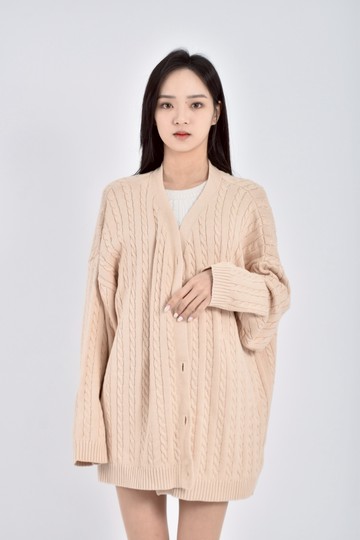 (F) shellin質感棉質針織開衫杏色外套