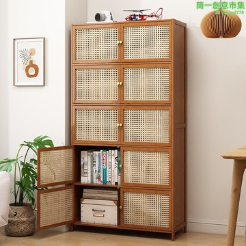 快速出貨 【可刷卡】書架置物架落地家用客廳帶門靠牆收納防塵兒童簡易多層儲物櫃書櫃