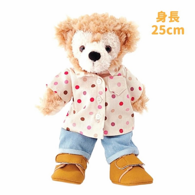 ぬいぐるみ服 上下セット 前あきシャツ ドット クリーム デニム ぬいぐるみ服 上下セット 前あきシャツ ドット クリーム デニム