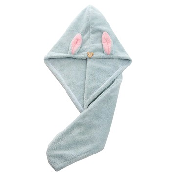 珊瑚絨兔耳乾髮帽 加厚柔軟吸水速乾 可愛小熊鈕扣  豆沙綠  1組