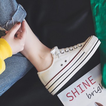 松糕厚底帆布鞋女夏秋新款低幫女鞋百搭小白鞋ins板鞋潮