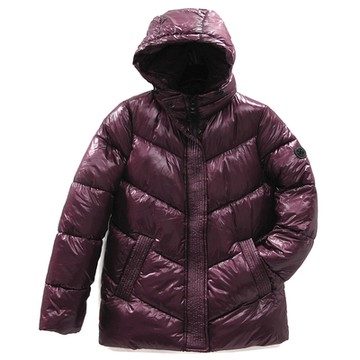 MICHAEL KORS 金字圓標LOGO可拆卸帽保暖外套(白蘭地紅)