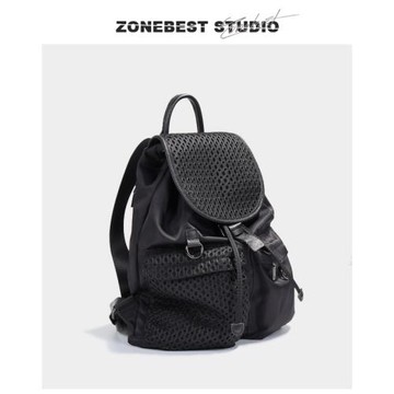 ZONEBEST歐美牛津布背包防水尼龍復古抽繩女士雙肩包掛件時尚書包