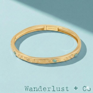 Wanderlust+Co 澳洲品牌 幸運綠色東菱玉手環 海洋鑲鑽金色手環 Keepsakes