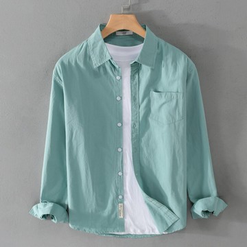 【巴黎精品】襯衫長袖上衣-純棉百搭休閒清新男裝6色a1bu54