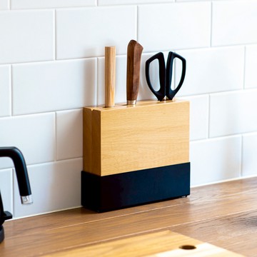 日本 ideaco 原木金屬分離式刀具瀝水收納座 - 岩灰