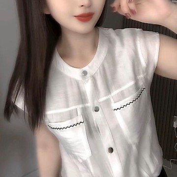 飛飛袖襯衫 短袖小衫 復古港風小飛袖襯衫女夏季百搭襯衣黑色無袖上衣0829