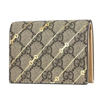 GUCCI 774332 GG Supreme 燙金馬銜釦花紋零錢短夾.駝色