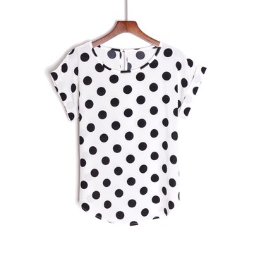 修身波點印花圓領插肩袖青春通勤簡約T恤衫