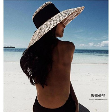 小眾設計大帽檐海邊度假沙灘帽防曬遮陽草帽女【聚物優品】