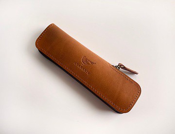 拉鍊式筆袋 - 淺棕色 (義大利 Buttero 皮革) 可選拉鍊顏色☆