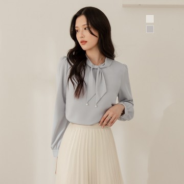 niceioi 文靜女生蝴蝶結領珍珠襯衫上衣