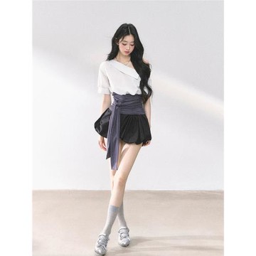 AOMALM少也眼韓模頂配%法式斜肩辣妹T恤女夏設計感通勤襯衫上衣