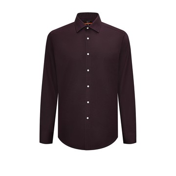 防皺彈性緹花斜紋長袖上班襯衫/暗紅色 | 4112112228