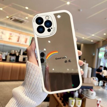 適用蘋果16手機殼鏡面彩虹iphone15ProMax簡約補妝鏡子13鏡頭全包12pro保護套11女ins風14Plus軟硅膠MINI防摔