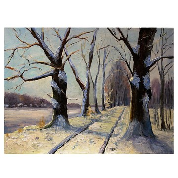 橡樹繪畫油畫白樺樹原創藝術雪域冬季景觀藝術品
