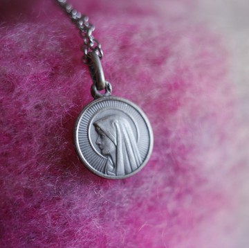 古董法國雙面聖母 聖母顯靈 信仰項鍊 A135