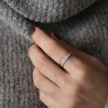 天然鑽石 18K 白金對戒 輕弧線形 | 女戒-CR01 | 客製手工