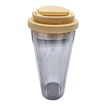 HIKARI 日光生活 TEA透雙層耐熱防漏吸管杯  黃色  670ml  1盒