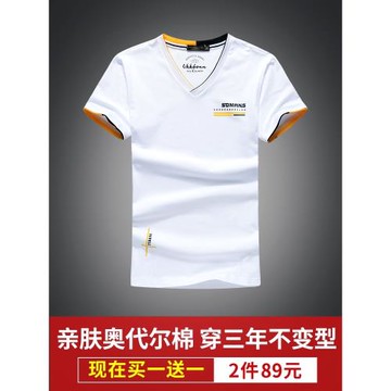2件】莫代爾棉v領短袖t恤男2026新款夏季雞心領半袖體恤冰絲上衣
