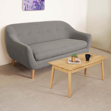 【Homelike】喜家居亞麻布沙發茶几二件組-淺灰色(2425)