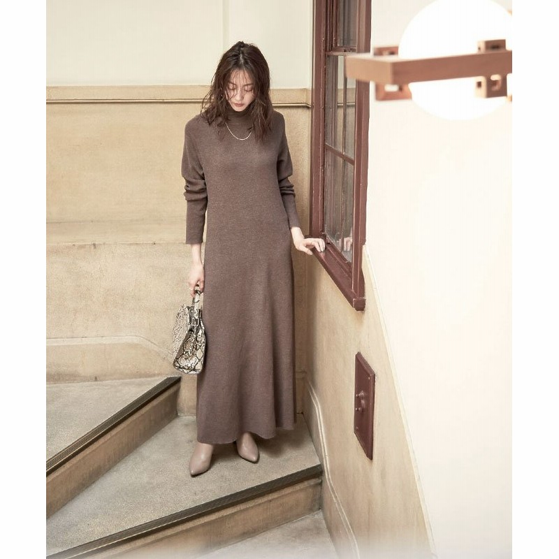 Ur S ユアーズ タートルネックロングフレアニットワンピース レディース モカ 通販 Lineポイント最大1 0 Get Lineショッピング