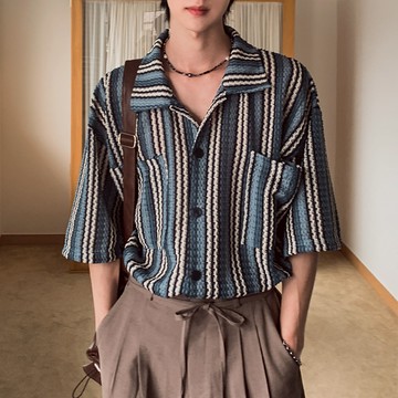 【Metanoia】🇰🇷韓製 條紋翻領短袖襯衫