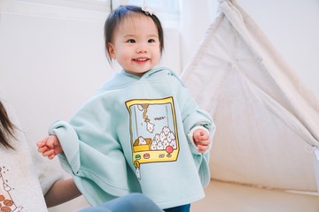 Kid-麻糬兔娃娃機小孩厚款斗篷帽衣(薄荷綠)