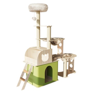 AOYI 奧藝 加長版雙太空艙夢幻貓別墅  150x40x140cm  聚酯纖維+304不銹鋼碗+牛津布+MDF板材  1個