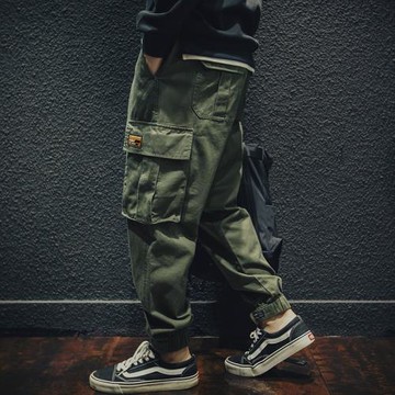 美式復古大口袋機能工裝褲男潮牌高街寬松直筒束腳褲休閑褲長褲子